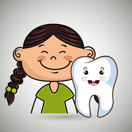 smiling cartoon girl and tooth over a white background,dental careのイラスト素材
