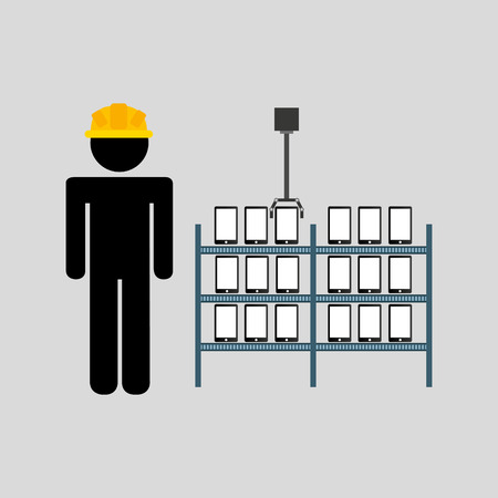 robot machine in house and truck icon, vector illustrationのイラスト素材