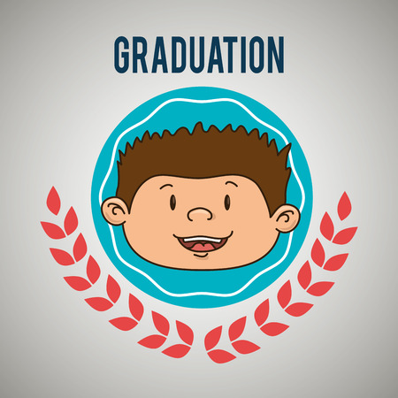 kid on graduation emblem isolated icon design, vector illustration  graphicのイラスト素材