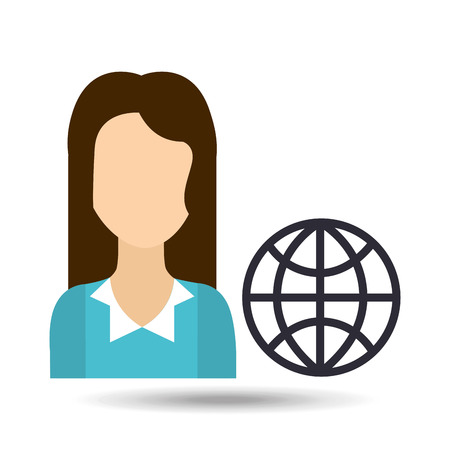 girl with pc icon and computer, vector illustrationのイラスト素材