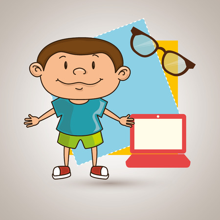 kid with laptop computer and glasses isolated icon design, vector illustration  graphicのイラスト素材