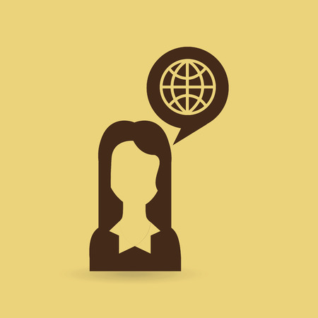 girl with pc icon and computer, vector illustrationのイラスト素材