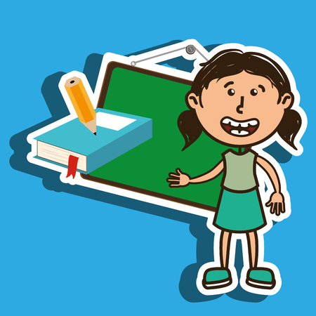 kid with chalkboard and pencil  isolated icon design, vector illustration  graphicのイラスト素材