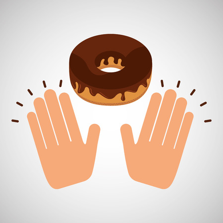 hand with donut, bakery food icon, vector illustrationのイラスト素材