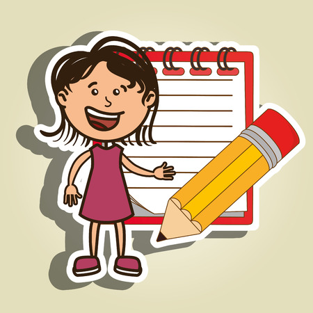 kid with notebook and pencil isolated icon design, vector illustration  graphicのイラスト素材