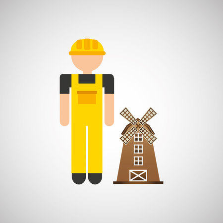 farmer worker and windmil icon, vector illustrationのイラスト素材