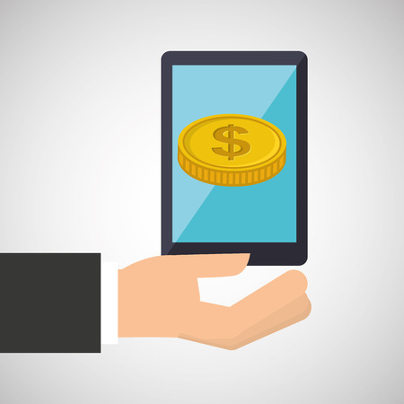 hand holding a smarphone icon, vector illustrationのイラスト素材