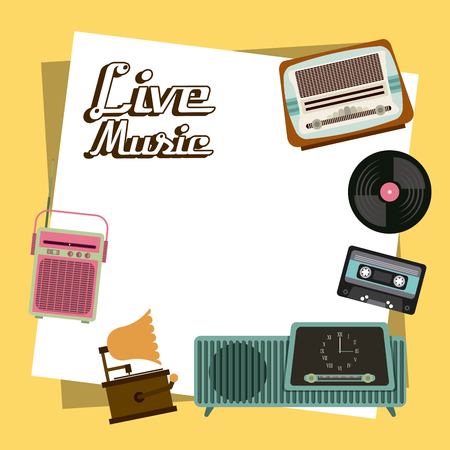 Retro and Music concept represented by cassette vinyl radio gramaphone icon. Colorfull and vintage illustration.のイラスト素材
