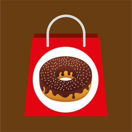 hand holding bag donuts, fresh bakery products, vector illustrationのイラスト素材