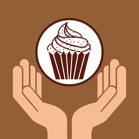 holding cupcake, fresh bakery products, vector illustrationのイラスト素材