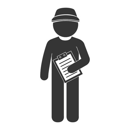man delivery order chek sign  hat pictogram dispatch service person vector graphic isolated and flat illustrationのイラスト素材