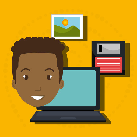 man laptop floppy folder vector illustration graphicのイラスト素材