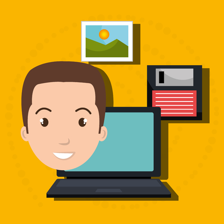 man laptop floppy folder vector illustration graphicのイラスト素材