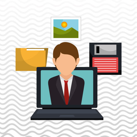 man folder floppy laptop vector illustration graphicのイラスト素材
