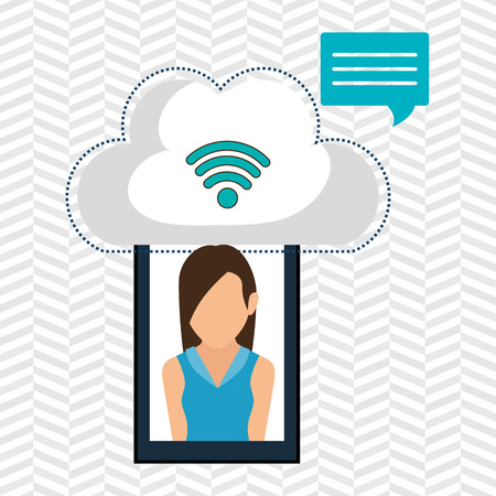 smartphone wifi cloud person vector illustration graphicのイラスト素材