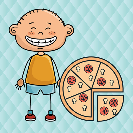 boy pizza fast food vector illustration graphicの写真素材