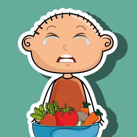 boy cry plate vegetables vector illustration graphicのイラスト素材