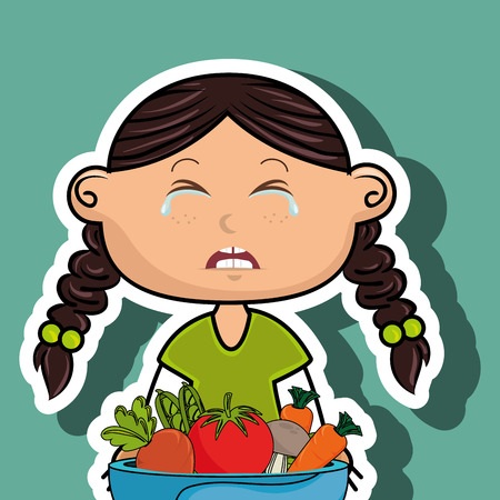 girl cry plate vegetables vector illustration graphicのイラスト素材