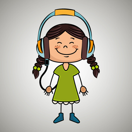 girl kid headphone music icon vector illustration graphicのイラスト素材