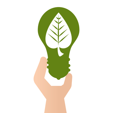 green bulb leaf go ecology environmental conservation save planet vector illustrationのイラスト素材
