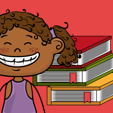 girl cartoon laptop books vector illustration designのイラスト素材