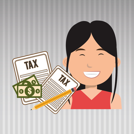 woman taxes bills pencil vector illustrationのイラスト素材