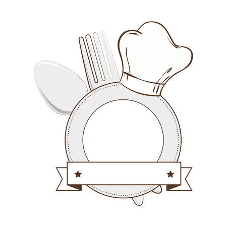 food plate silverware chef hat kitchen label vector illustrationのイラスト素材