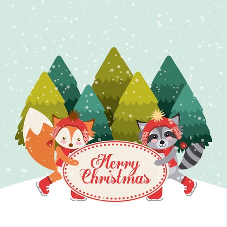 cute animal merry christmas isolated icon vector illustration designのイラスト素材