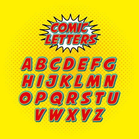 comic font alphabet pop art vector illustration designのイラスト素材