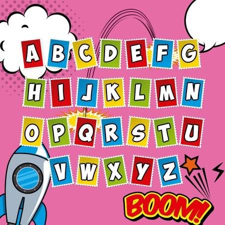 comic font alphabet pop art vector illustration designのイラスト素材
