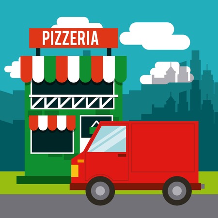 delivery pizza restaurant fast vector illustration designのイラスト素材