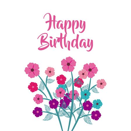 happy birthday celebration poster floral vector illustration designのイラスト素材