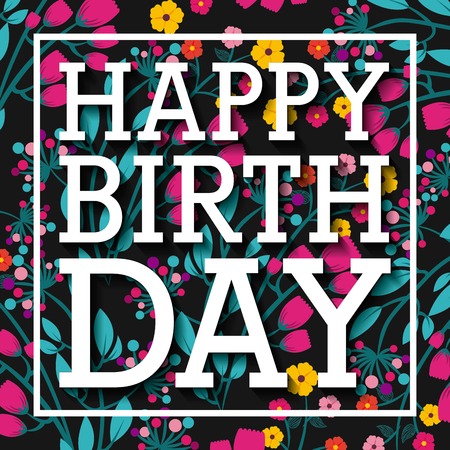 happy birthday celebration poster floral vector illustration designのイラスト素材