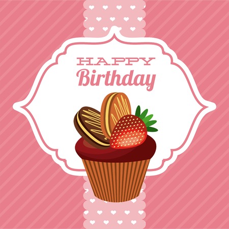 happy birthday sweet dessert celebration vector illustration designのイラスト素材