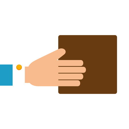 box brown cardboard cargo cube carton packaging hand vector illustrationのイラスト素材