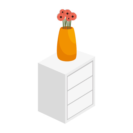 chest of drawers with vase of flowers home furniture decoration vector illustrationのイラスト素材