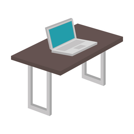 computer desk laptop workstation workplace furniture technology vector illustrationのイラスト素材