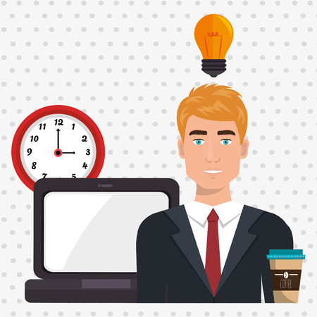 man laptop clock idea vector illustration designのイラスト素材