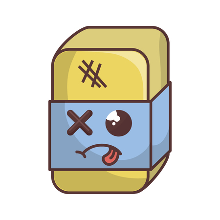 kawaii cartoon eraser with blue label and sick face. stationery school tool. vector illustrationのイラスト素材