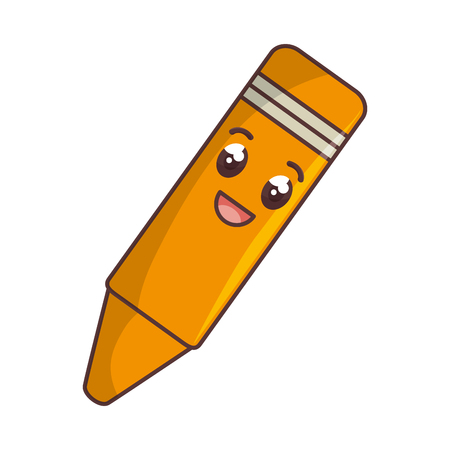 kawaii  cartoon yellow color pencil with happy face. writing and drawing object. vector illustrationのイラスト素材