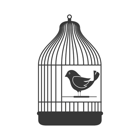 birdcage with a little bird animal. silhouette vector illustrationのイラスト素材