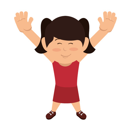 cartoon girl smiling with hands up wearing pink shirt. vector illustrationのイラスト素材