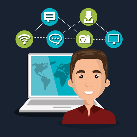 man laptop web online isolated vector illustrationのイラスト素材