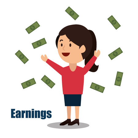 woman cartoon money earnings design isolated vector illustration eps 10のイラスト素材