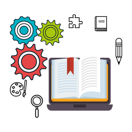 laptop school set elements design vector illustrationのイラスト素材