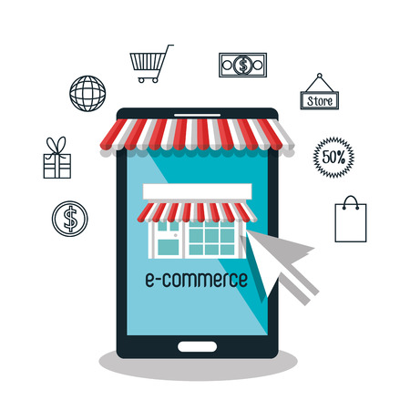 electronic commerce flat line icons vector illustration designのイラスト素材