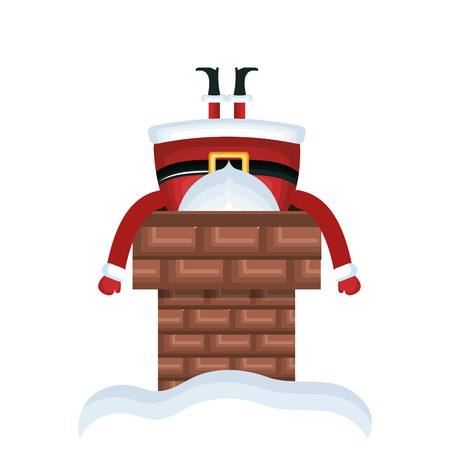 santa claus cartoon stuck on chimney. christmas season symbol. vector illustrationのイラスト素材
