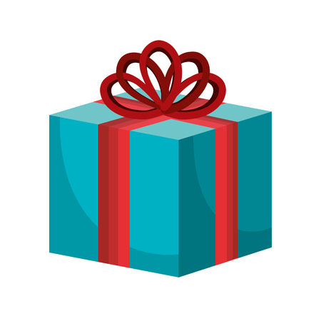 blue gift present box with red ribbon decoration. vector illustrationのイラスト素材