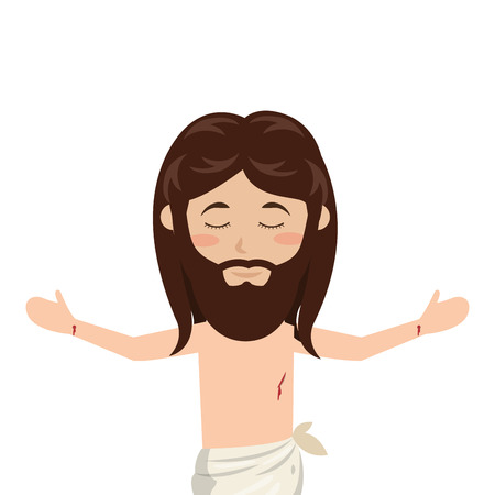 jesus christ man with open arms cartoon. catholic religion. vector illustrationのイラスト素材