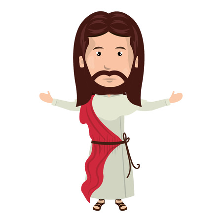 jesus christ man with open arms cartoon. catholic religion. vector illustrationのイラスト素材